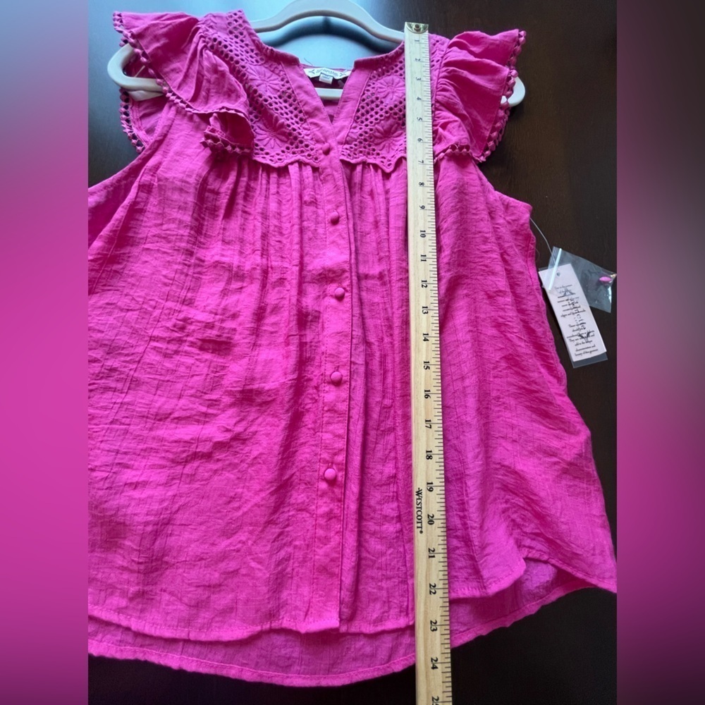 Bright Pink Women's Ruffled Button-Front Top - Picture 10 of 10